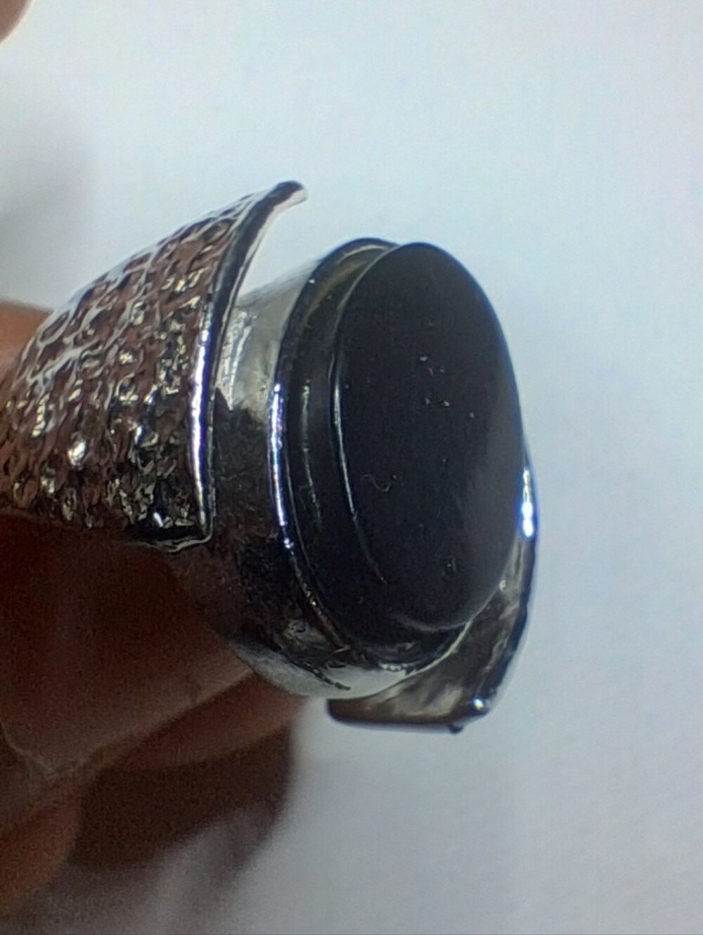 Vintage Silver Tone Chunky Black Onyx Look Statement Ring - Adjustable